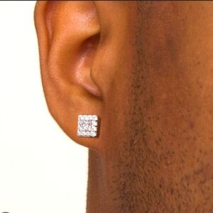 Square Sterling Silver Cubic Zirconia Stud Pierce Earring